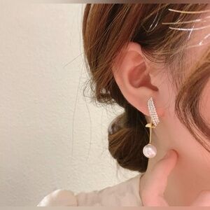 Pearl Crystal  Stud Dangle Drop Earrings
